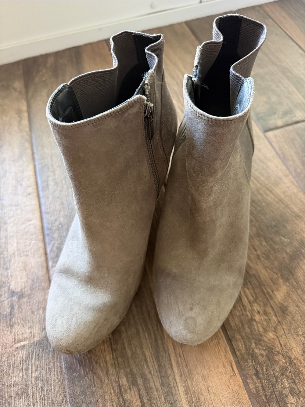 Women's Taupe Suede Clarks Ankle Boots - Zip Side